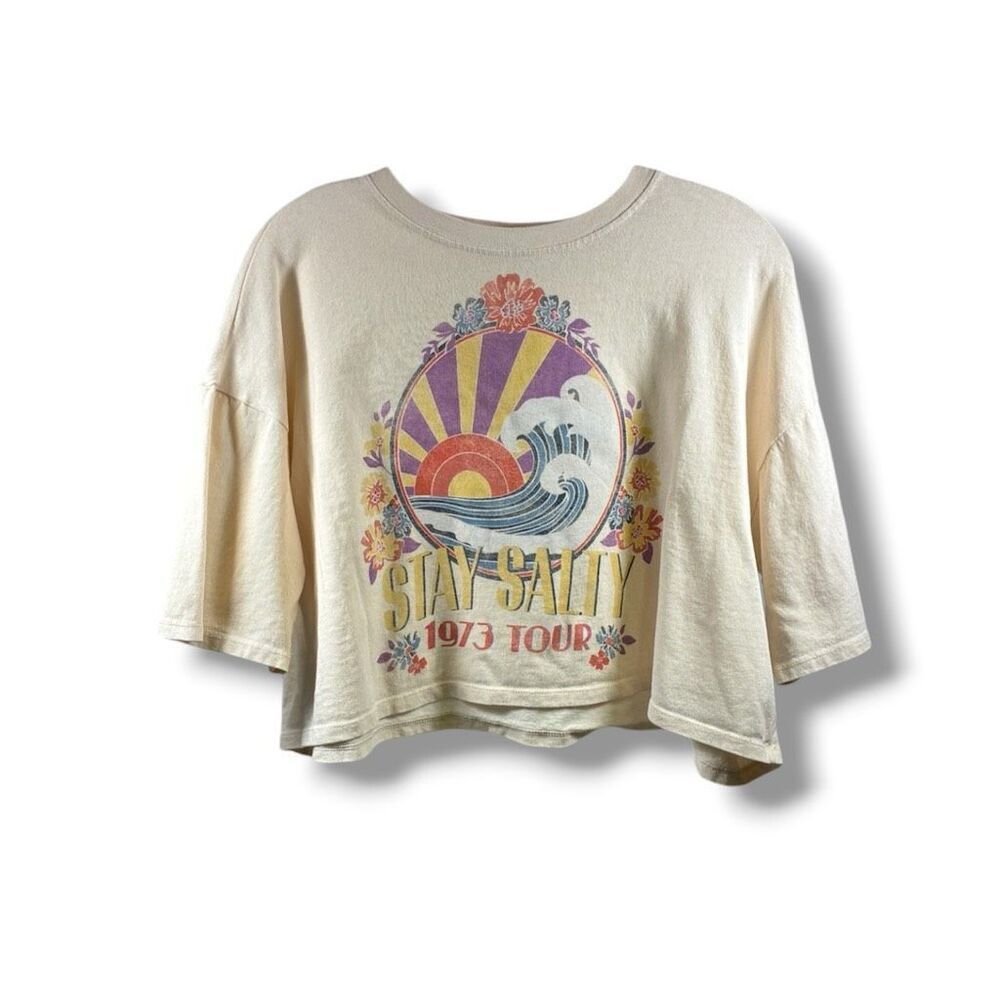 BillaBong by The Salty Blonde Shorts Sleeve Cropped Graphic Tee in Beige Size M